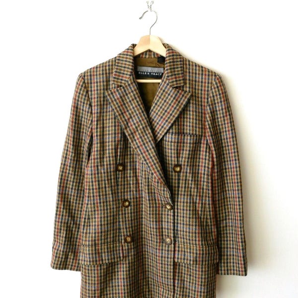 Blazer/Chaqueta entallada cruzada de cuadros para mujer