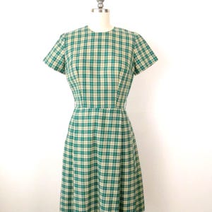 60s Vintage Serbin of Florida Women's Green Ivory Plaid Midi Dress