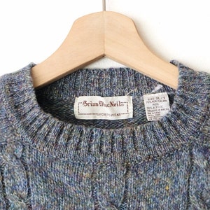 pull/pull vintage en maille torsadée bleu gris à encolure ras du cou en laine mélangée image 4