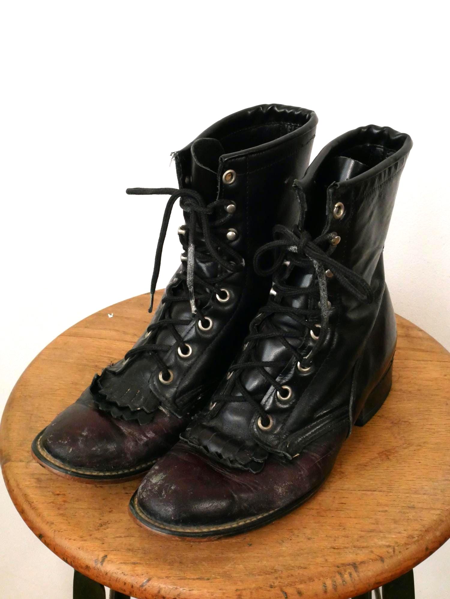 Laredo Mens Kiltie Roper Western Boots 10D Gray Leather Lace Up Vintage Vintage Laredo Boots - Etsy main image 4