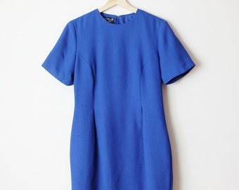 Vintage Sapphire Blue  Short Sleeve Mini Dress from 80's/Minimal Dress/Minimalist