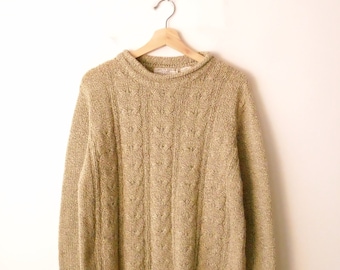 Vintage Beige Cable knit Acrylic blends Rollneck Sweater/Minimal Jumper