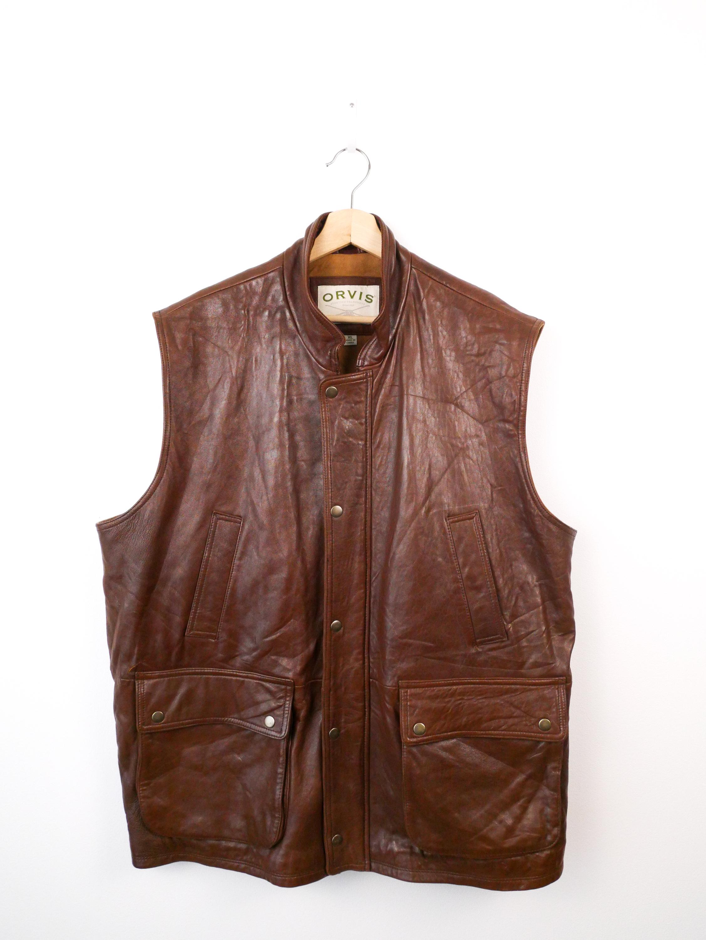 Orvis Men's Brown Leather Hunting Vest Size XL