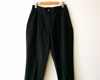 Vintage Solid Black High waisted tapered Pleated Pants/Trousers/W28-29/Minimal Pants