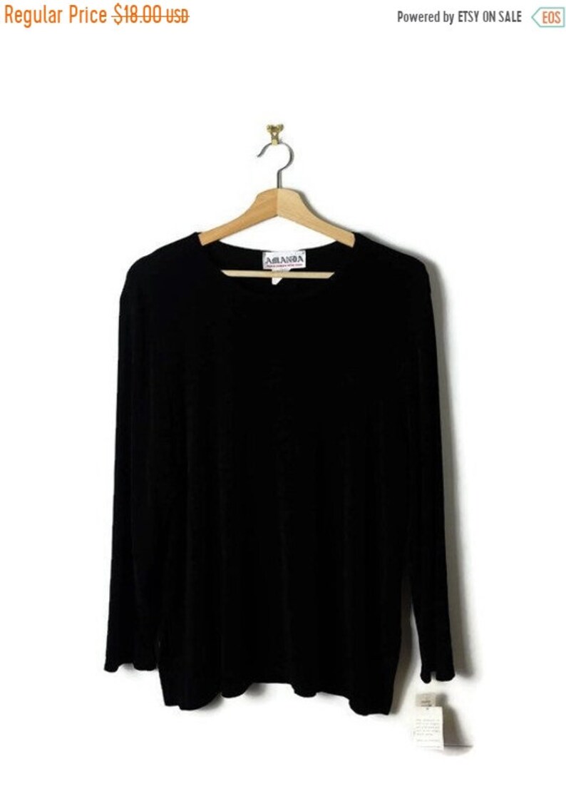 ON SALE Vintage Oversized Plain Black Long sleeve Slouchy BlouseTop from 90/'sminimal