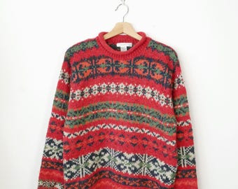 Vintage Claudia D 90s Women’s Red Fair Isle Sweater