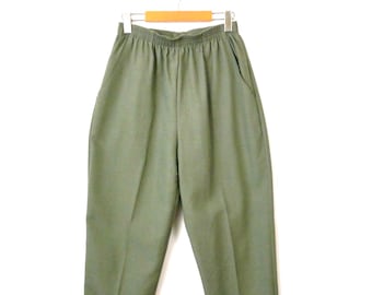 Women's Elastic Waist tapered Pants/W25-30/Olive Green