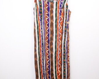 90s Paul Harris Women's Abstract Stripe Button Side Midi Dress