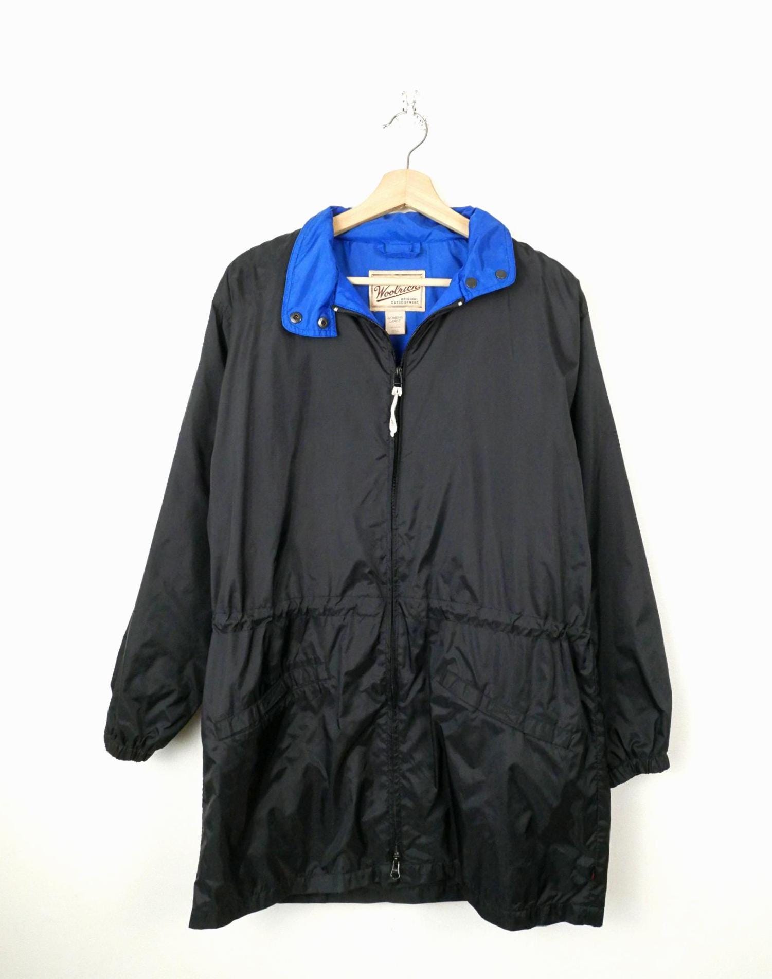 Woolrich, Vintage 1990s Woolrich Women's Black Blue Hooded Jacket