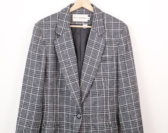 JH Collectibles - Blazer à carreaux noir et blanc pour femme à un bouton