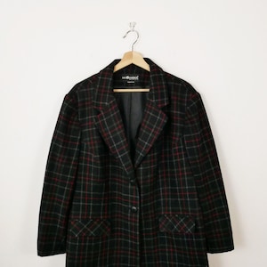 Blazer squadrato vintage anni &#39;90 a quadri neri/rossi/bianchi/giacca su misura da donna