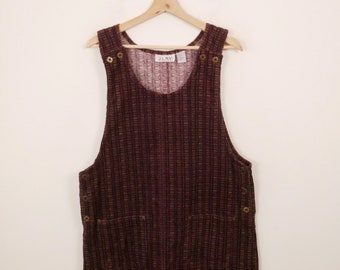 Vintage Women's Burgundy Plaid Corduroy Jumper Dress/Pinafore Dress/Market Dress