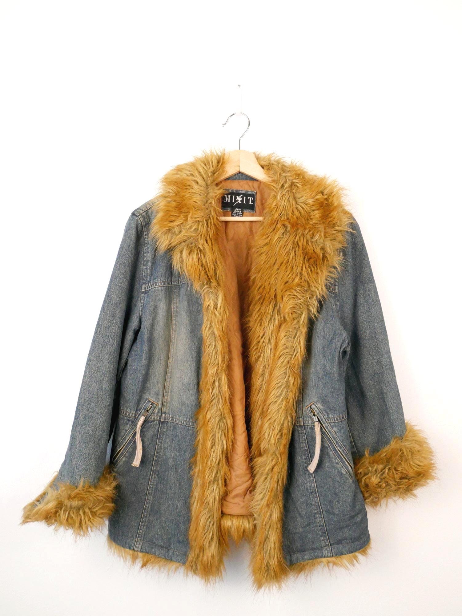 Y2k Fur Denim Jacket - Etsy