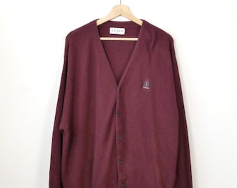 Vintage 90s Izod Men’s Burgundy Button Cardigan -Made in USA
