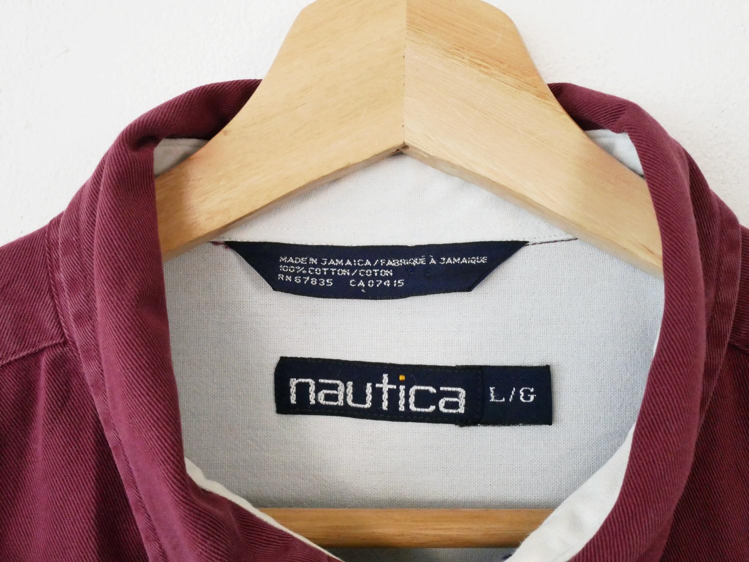 Chemise Vintage Nautica Homme Taille M - Manches Longues Orange - Style Années 90 évasée