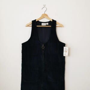 Unworn-Vintage 1990s Women&#39;s Corduroy Pinafore Dress/Market Dress/Navy