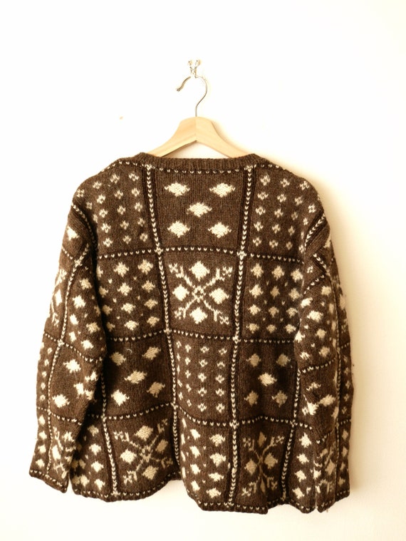Women's Brown/Ecru Snowflakes Nordic Wool Chunky … - image 5