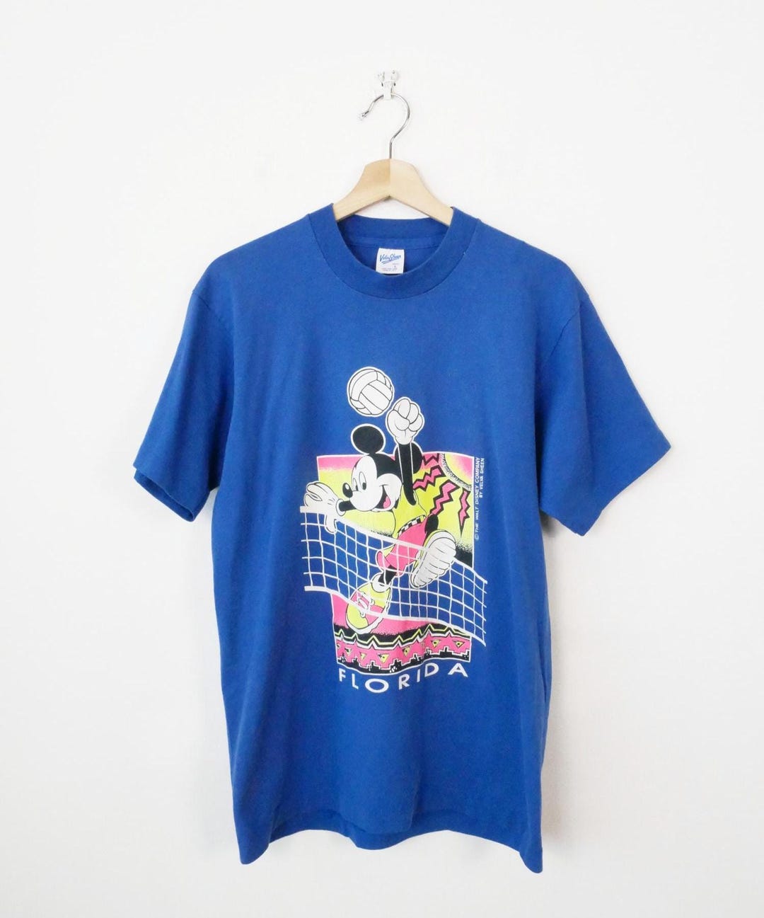 1980年代　ミッキー × スーパーボウルTシャツ 80s Disney Mickey Mouse Women's Blue Florida Beach Volleyball T
