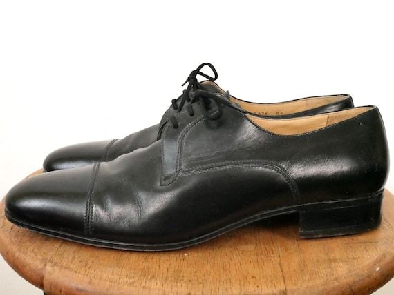 Vintage Tanino Crisci Men's Black Leather Cap Toe Oxford Shoes