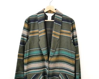Vintage 90s Women's Green Multicolor Striped Lightweight Blazer Jacket