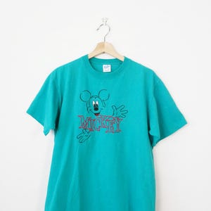 Vintage 80s Velva Sheen Mickey Mouse Crewneck T-Shirt/Embroidered Tee