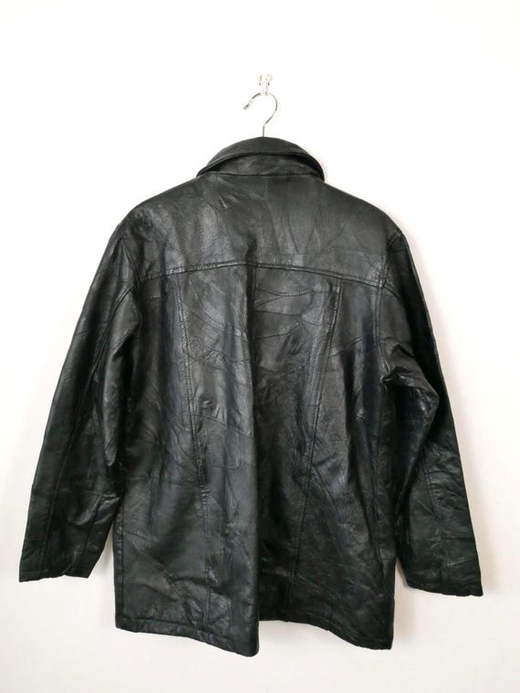 Women's Black Leather Patchwork Button down Jacke… - image 7