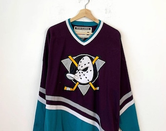 Vintage 90s CCM Anaheim Ducks Men's Purple Teal Hockey Jersey NHL Mighty Ducks