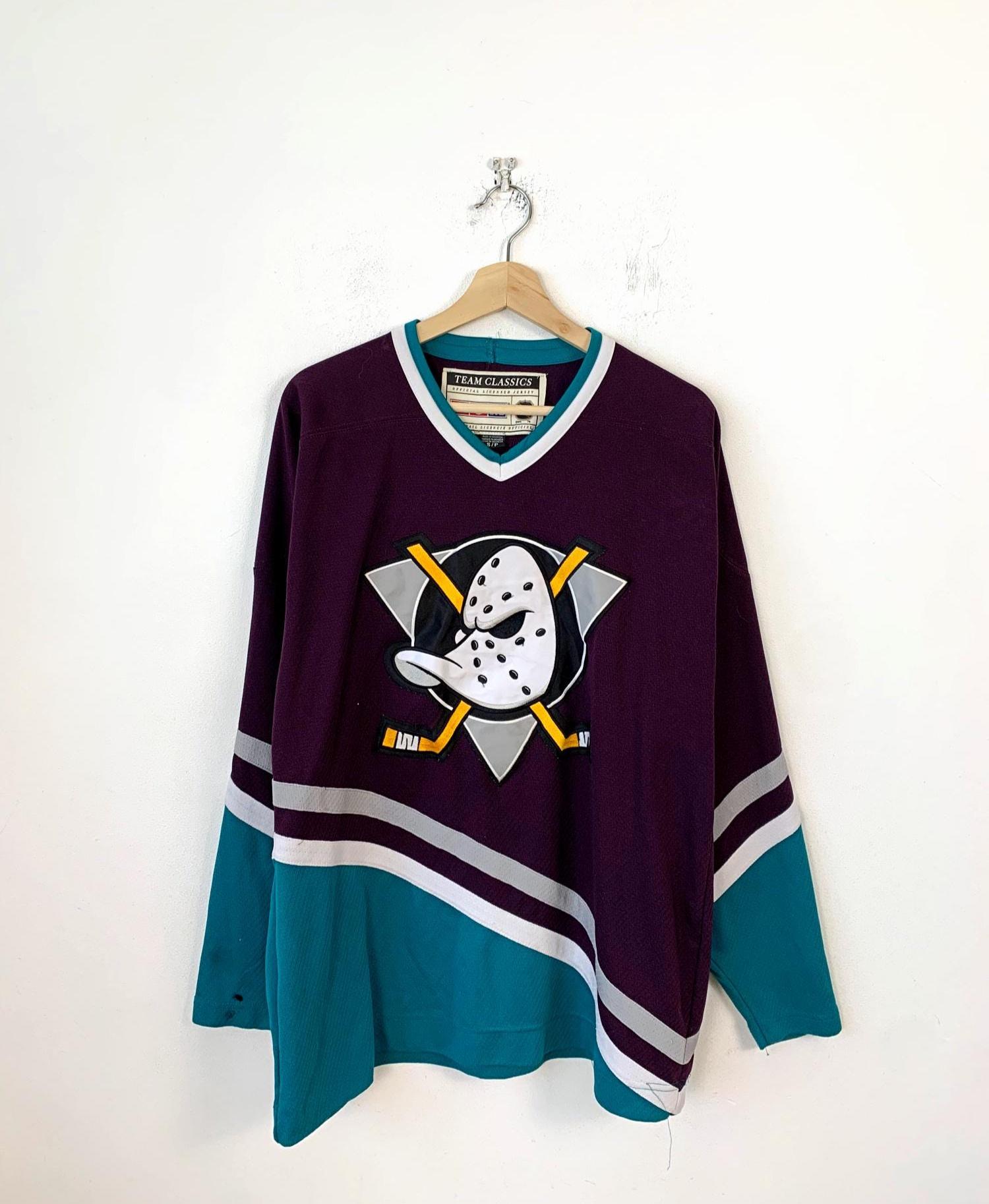 Vintage 90s CCM Anaheim Ducks Men's Purple Teal Hockey Jersey NHL
