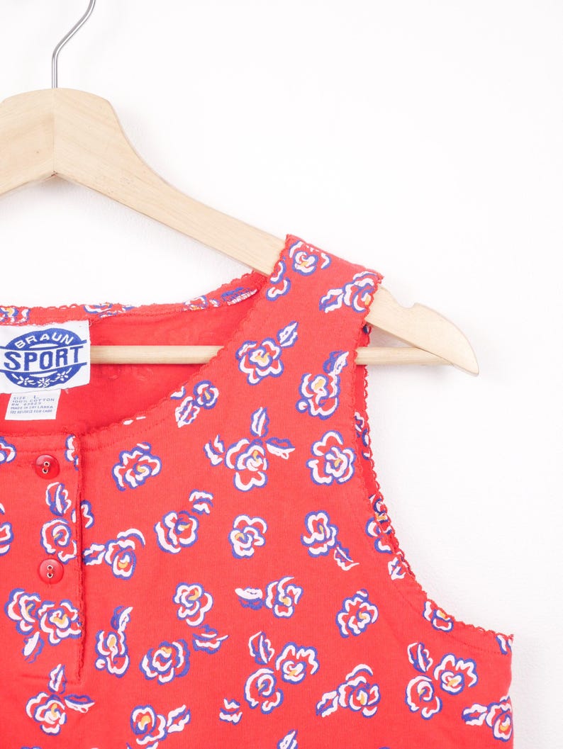 Vintage Women's Red Floral Matching Two Piece Set/Co-Ords/Tank and Skirt/W26-32