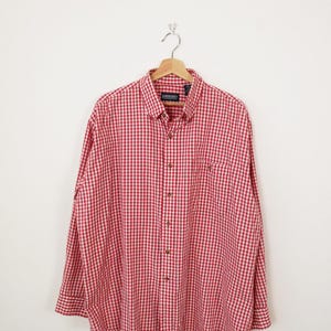 Men&#39;s Red Gingham Lands&#39; End Button Down Shirt/Men&#39;s XL
