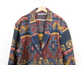 90s Dress Barn Southwest Tapestry Open Front Jacket Blazer