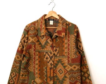Vintage 90s Women's Aztec/Southwestern Tapestry Jacket/Made in USA