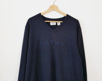 Vintage 90s L.A. Blues Jeans Navy Blue Embroidered V Neck Sweatshirt