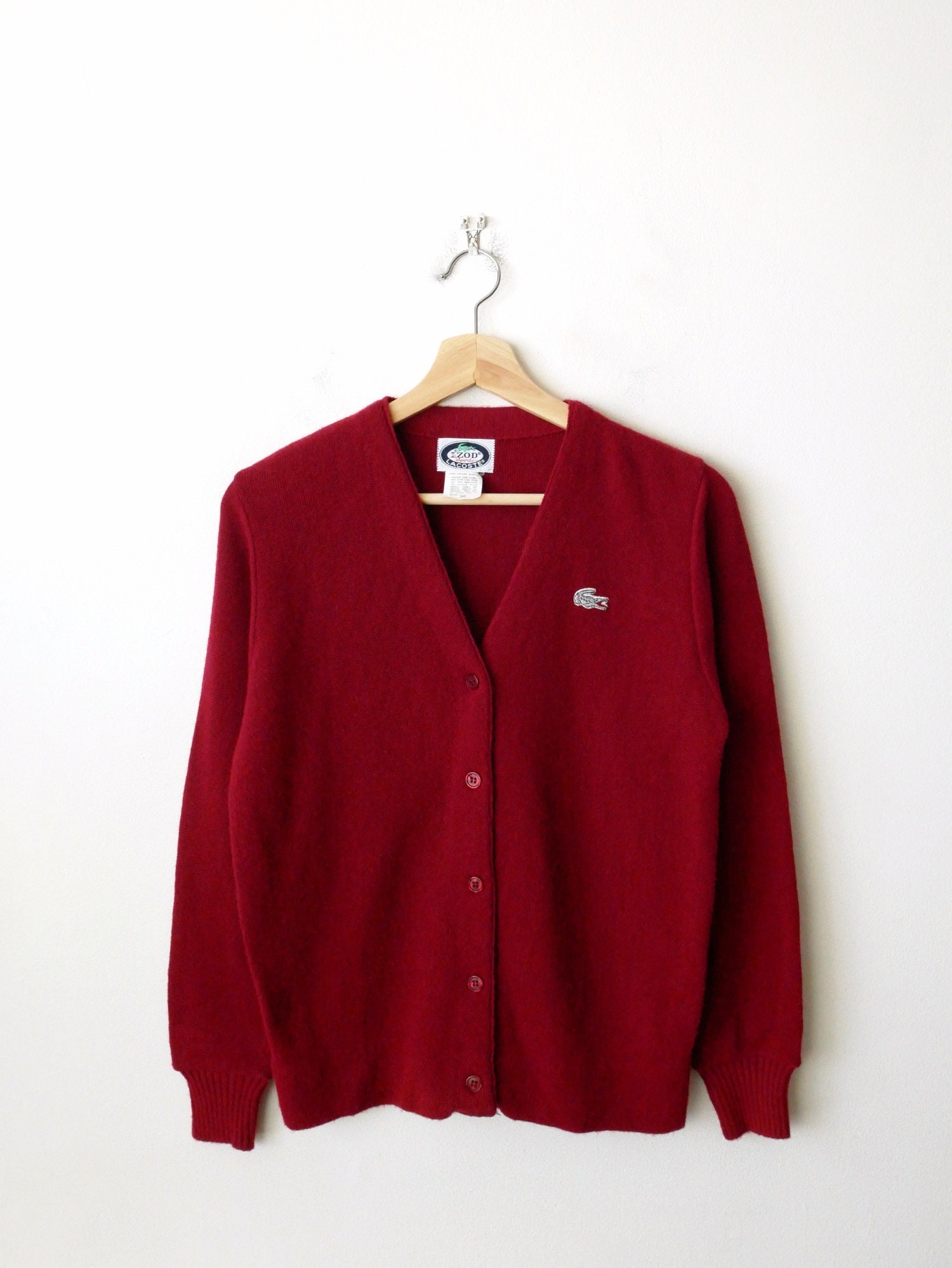 Vintage IZOD Lacoste Cherry Red Grandpa V-neck Sweater Cardigan