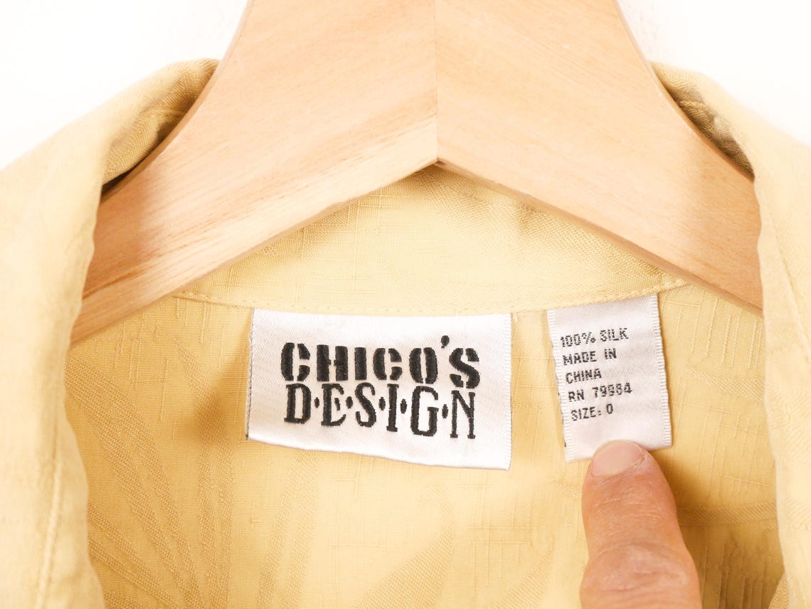 Vintage 1990s Chico's Design Women's Yellow Silk Button Up Shirt, photo 4 of 5