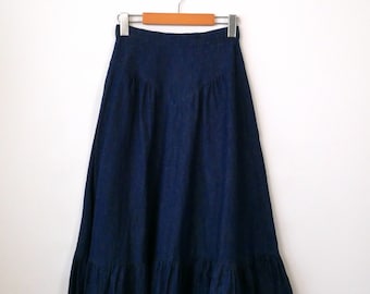 Vintage 1970s Jessica's Gunnies/Gunne Sax Ruffled Denim Midi SKirt/W23