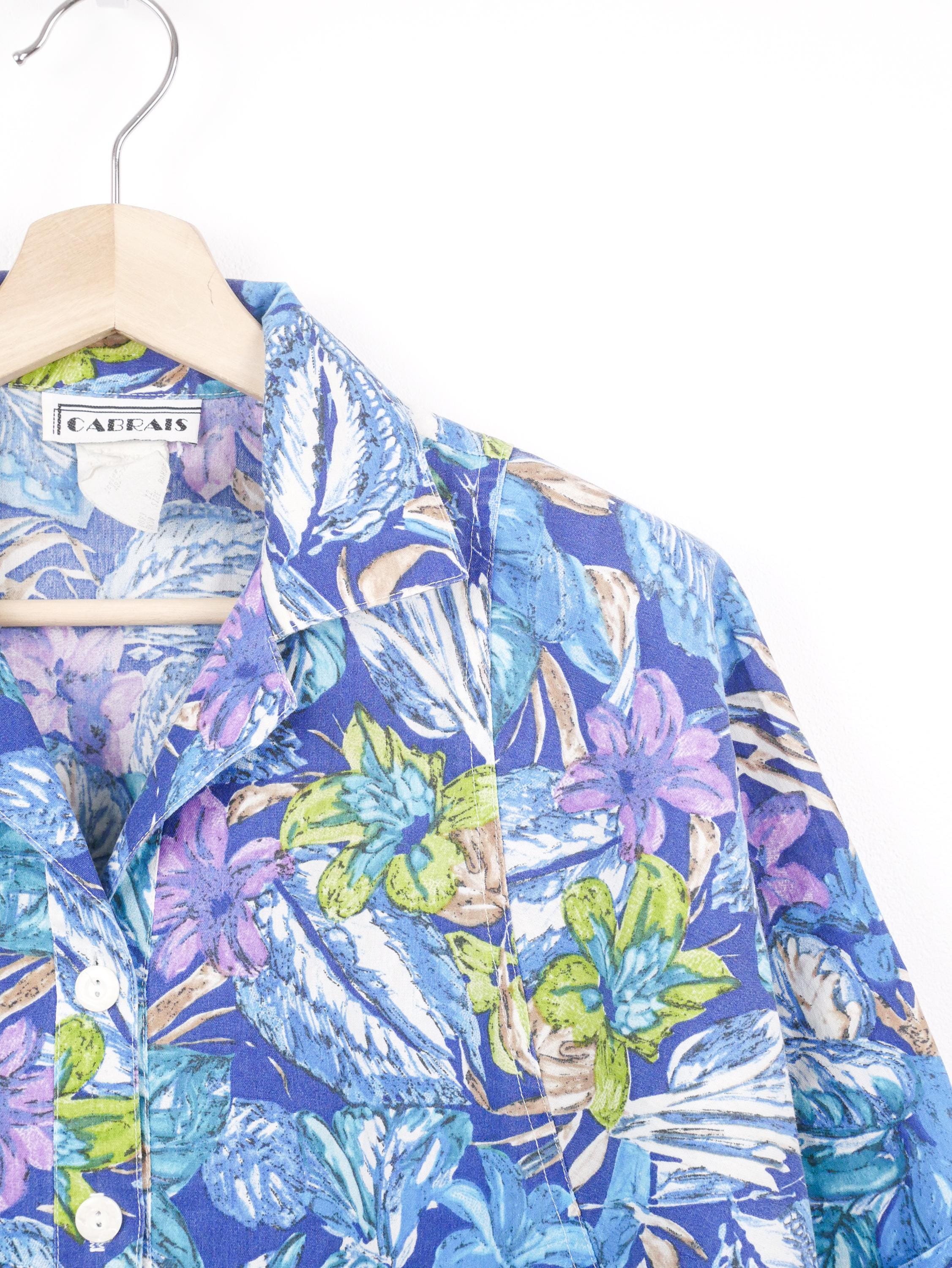 Vintage 90s Cabrais Women's Tropical Floral Button Shirt Blue - Etsy
