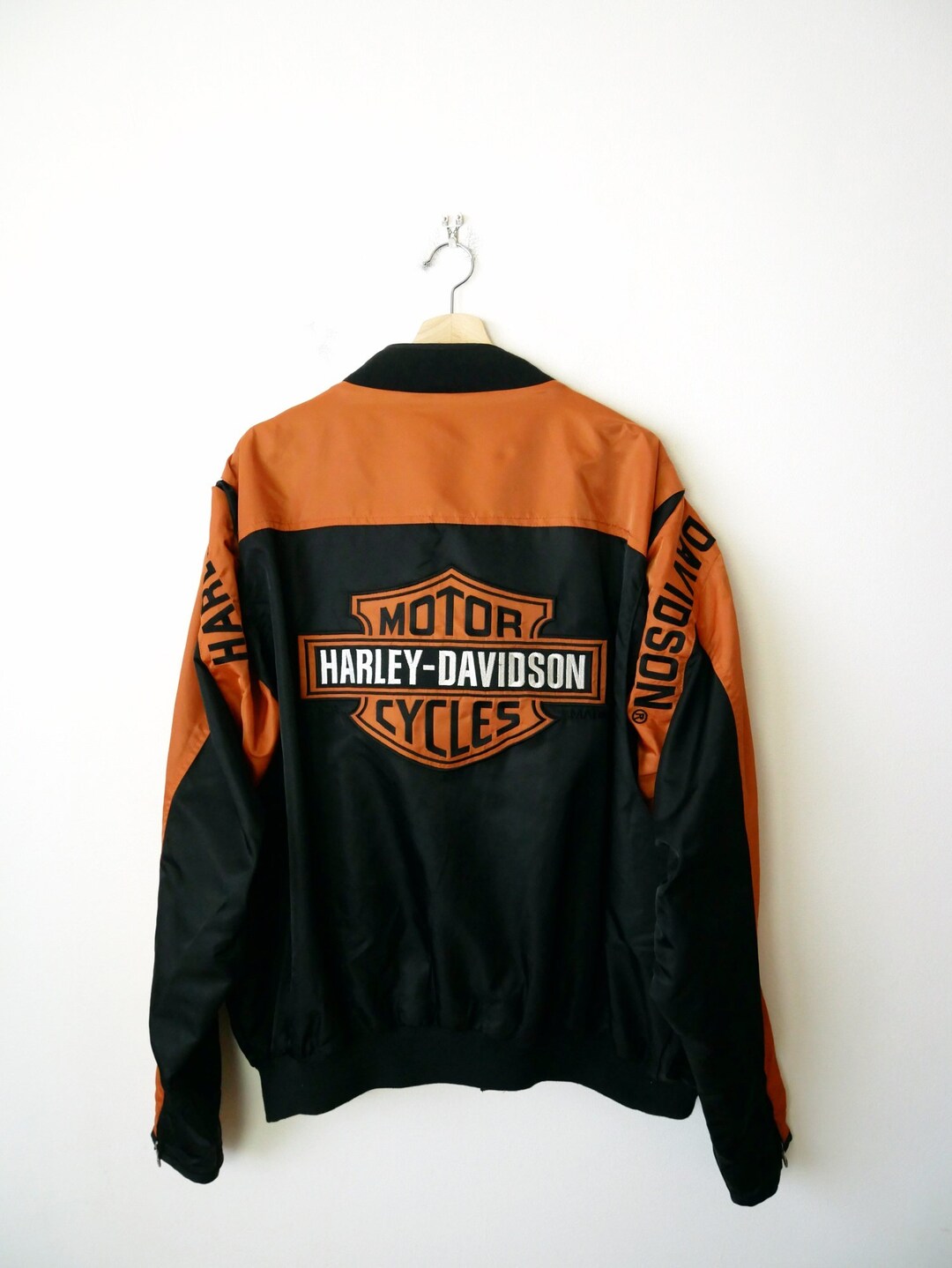 Harley davidson orange clearance and black nylon jacket