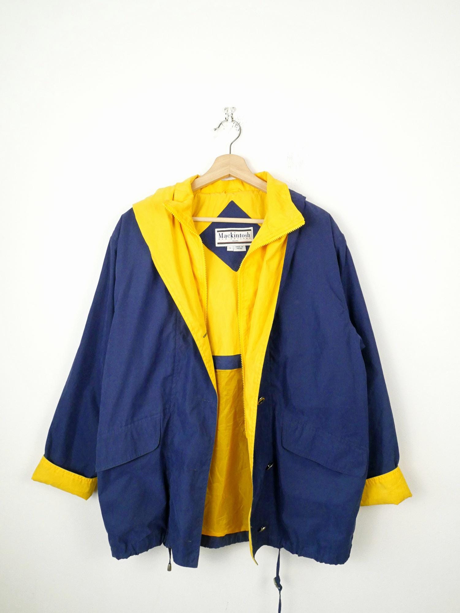 Parka Mackintosh En Fausse Fourrure - Bleu Poudre, Taille L, Capuche, Occasion Excellent état