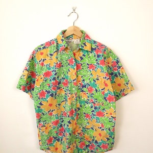 Camicetta da donna/camicia in cotone a maniche corte con motivo floreale vintage