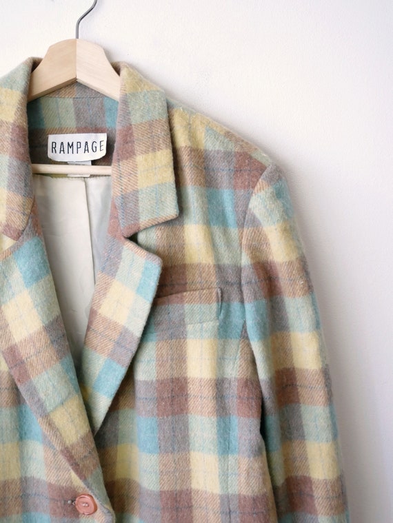 Vintage Ecru/Pale Blue/Brown Checked Women's Boxy… - image 3