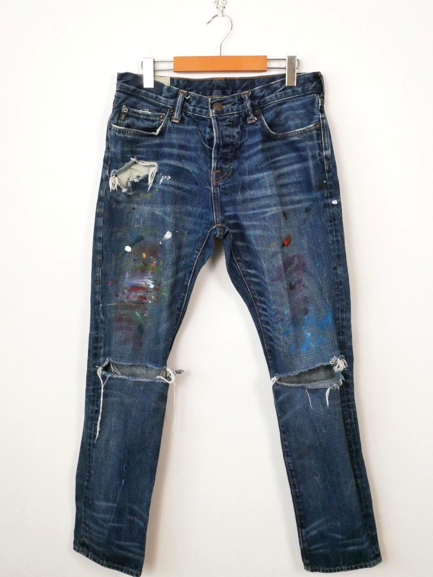 abercrombie&fitch グランジ加工 Y2K ダメージ加工 Y2K Abercrombie & Fitch Mens Distressed Paint Splatter Button Fly