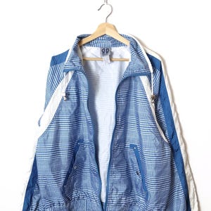 Vintage Blue/White check Zip up Windbreaker Jacket/Shelljacket