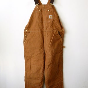 Vintage Carhartt Lined Overalls Red Quilted Bibs Workwear Canvas Pants Duck  Canvas Mens Distressed Made in USA 48 X 30 