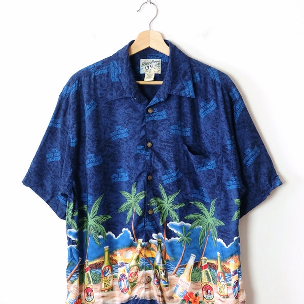 Vintage Big Dogs/Beer Bottles Hawaiian Shirt/Blue/Size Men's M