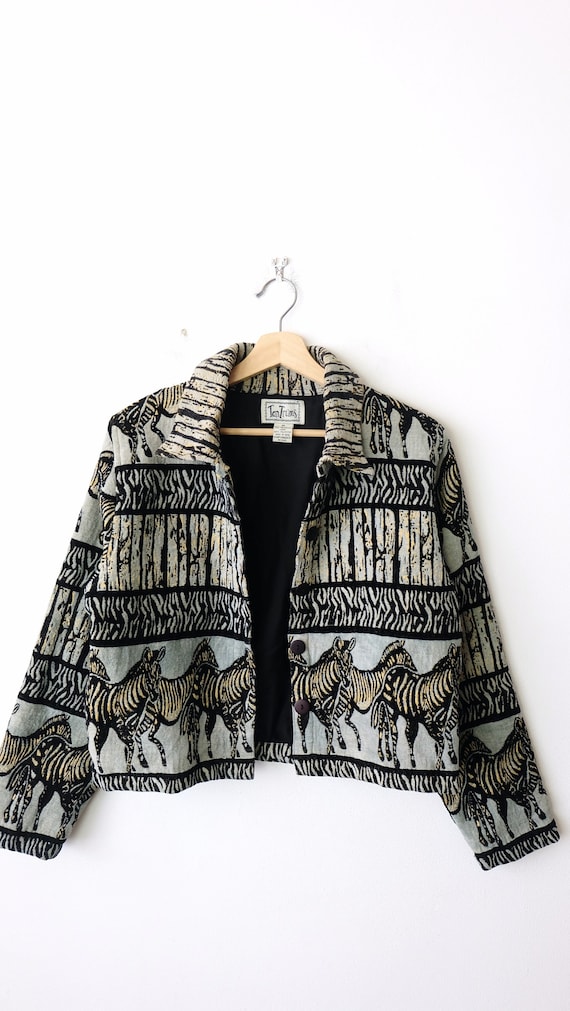 Vintage Zebra Pattern Button up Cotton Blends Jacket From 90