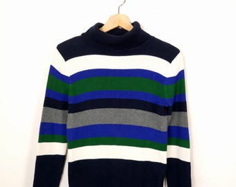 Lands' End Col roulé Super-T pour homme, Noir/blanc, Petit