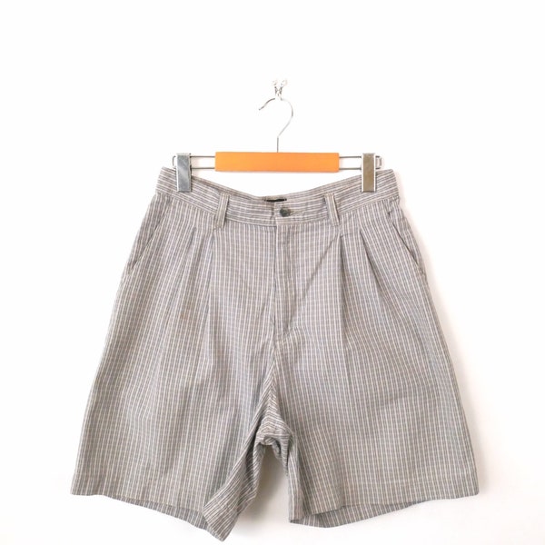 Vintage Lee Ecru/Blue check High Waisted Cotton Shorts/Pleated Shorts/W28