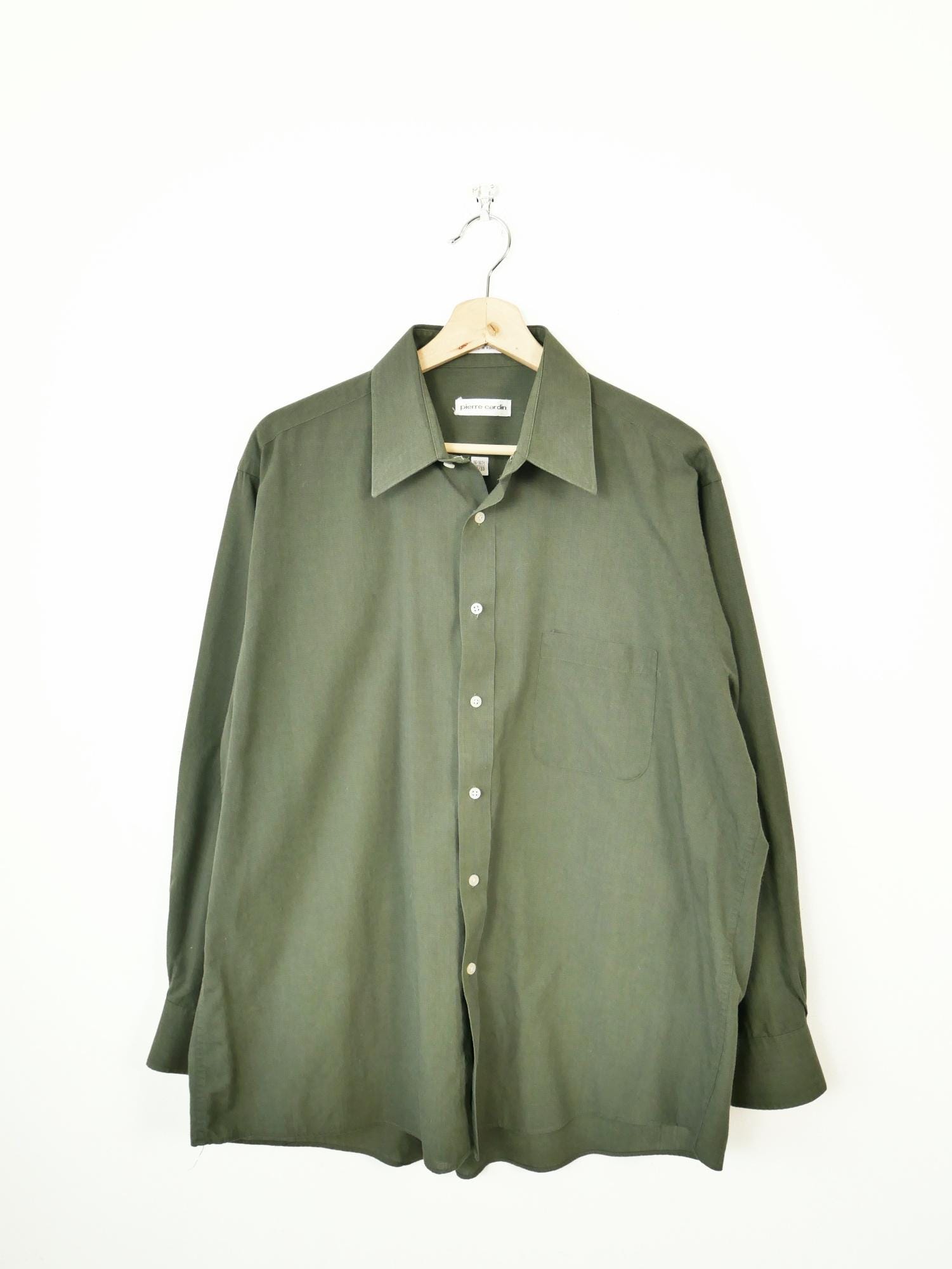 Vintage Pierre Cardin Mens Olive Green Button Down Shirt