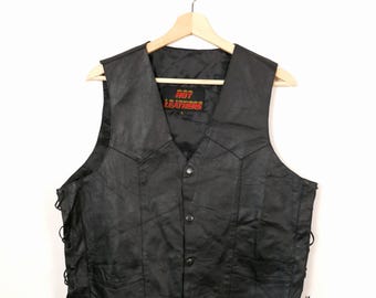 90sヴィンテージ　ウエスタン本レザーベスト/バイカー 90s US製 HOUNDTREE&YORKE》本革 ヴィンテージ レザーベスト MCクラブ